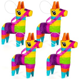 4 PCS Mini Cinco de Mayo Pinatas, 5.51 x 1.97 x 7.28 Inches Cinco de Mayo Decorations, Fiesta Party Decorations with Rainbow-Colored Donkey Designs, Donkey Pinata for Tables Taco Party Supplies