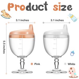 Lallisa 2 Pack Baby Wine Sippy Cup Spill Resistant Wine Glass Sippy Cup for Toddlers Stemware Design Baby Bottle Wine Glass Plastic Goblet Cup with Lid for Kids Daily Birthday Party (Pink, White)
