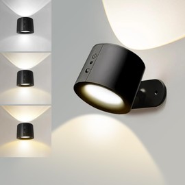 Gugwey LED Magnetic Wall Sconce Lights Night Lights, 3 Color Temperatures & Dimmable,360° Rotation Cordless Wall Mount Lamp with Remote for Bedroom Reading Study Bedside (Black 1 Pack)
