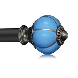 Ceramic Curtain Rods for Windows 48 to 84 Inch,1 Inch Adjustable Telescoping Drapery Rod Heavy Duty Window Treatment Single Curtain Rod Set for Bedroom,Black Blue