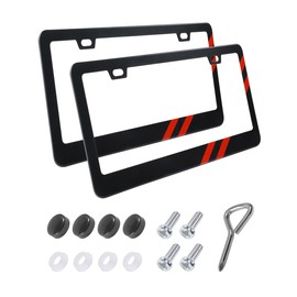 SCUARI License Plate Frames,Car Accessories Matte Black License Plate Holder,Rust Rattle Proof Aluminum Holder with Screws Mounting Kit,Universal Car Tag Frame,Suitable for Most Cars SUVs (B-2PCS)