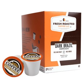 Fresh Roasted Coffee, Dark Brazil, Med-Dark Roast, 24 Pods for K Cup Brewers