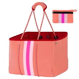 Hirooms Neoprene Bag Large Multipurpose Beach Bag Neoprene Tote Bag Stylish Gym Women Shoulder Bag With Small Purse (Cute Pink, Large)