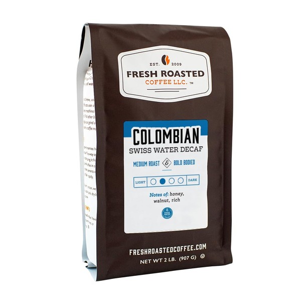 Fresh Roasted Coffee, Swiss Water Decaf Colombian, 2 lb (32 oz), Medium Roast, Kosher, Whole Bean