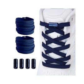 2 Pair Elastic No Tie Flat Shoe Laces for Kids and Adults - Elastic No Tie Shoelaces System, Navy Blue+navy Blue, X-Large
