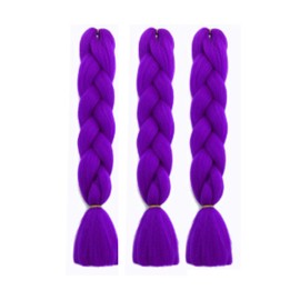 24 Inch Jumbo Braiding Hair Extensions - Silky Kanekalon Synthetic Fiber, 3pcs Colorful Twist Braids, Soft & Healthy (Purple)