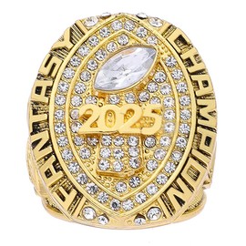 2025 Fantasy Football Championship Ring | Heavy FFL Champion Trophy Ring | Gold Silver Tone Plated Award Trophy for Fantasy Football League Winner (ring and stand together, size 11)