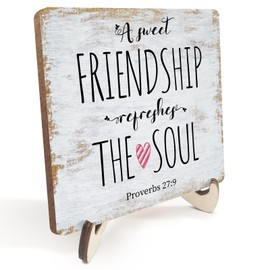 Inspirational Sign Rustic Desk Decor Decorative Christian Friendship Gifts Religious Bible Verse Faith Decoration for Home Farmhouse Office Table Shelf Tiered Tray Plaque with Wood Stand