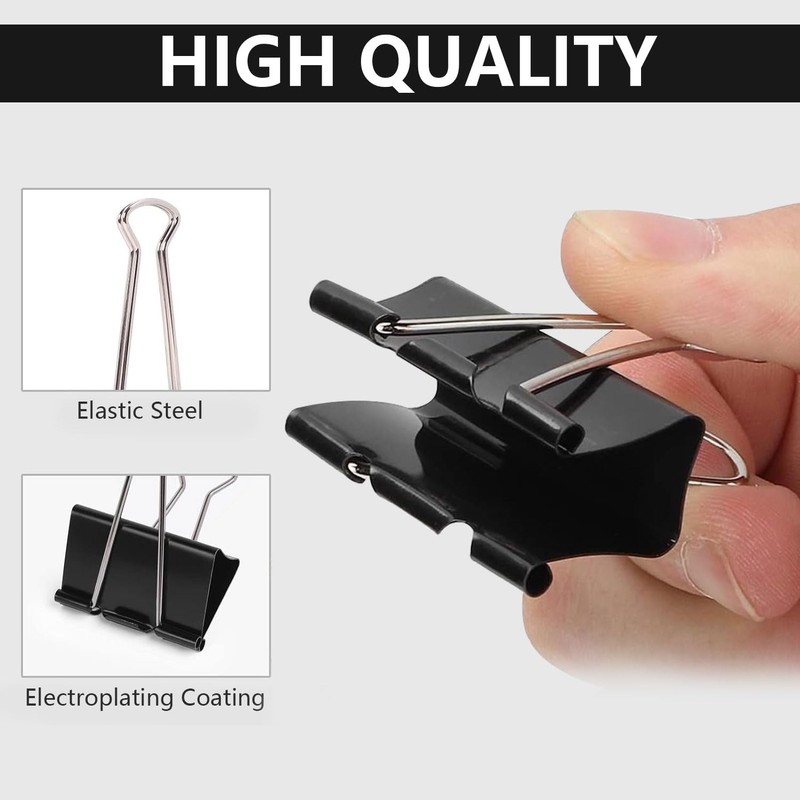 10PCS Binder Clips Black Metal Foldback Clamps Document Paper 51mm
