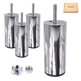 SKIR'CO 4 x 12cm Metal Furniture Feet with M8 Bolts Shiny Chrome Furniture Feet Round Sofa Leg with Nuts (4, Height 120mm)