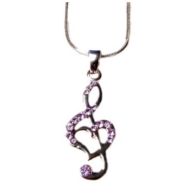 Unbranded Silver Tone Purple Crystal Treble G Clef Music Note Heart  Pendant  and Chain