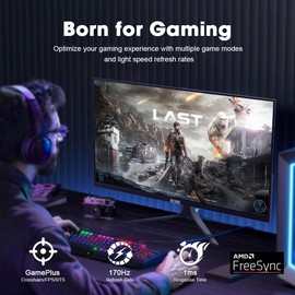 ELSAE 27-Inch Gaming Monitor 144Hz 170Hz 1440P IPS Screen, 2560x1440 QHD, Free-Sync, HDR Low Blue Light, 113% sRGB - Mount VESA 75x75, 2X with HDMI 2.0 & 2X DP Ports - VESA Mountable