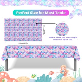 POPOYU 2Pcs Mermaid Party Table Cloth,130x220cm Mermaid Girls Party Table Covers,Plastic Mermaid Tablecovers Mermaid Tableware Decorations for Kids Girls Under The Sea Party Supplies