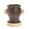 Creative Co-Op Stoneware Face Planter with Saucer, Brown & Cream