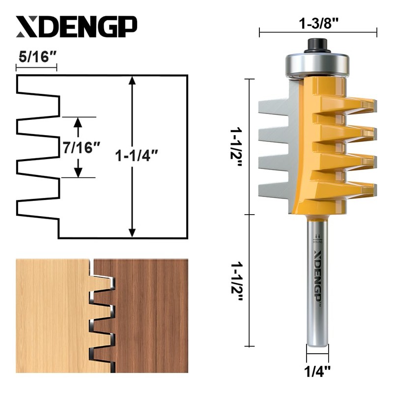 XDENGP Professional Finger Joint Router Bit 1/4" Shank, Reversible Finger