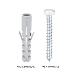 uxcell 12x60mm Plastic Expansion Tube for Drywall with Hex Screws Gray 4pcs