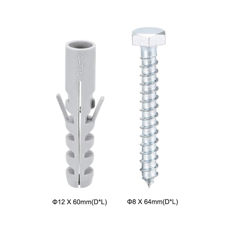 uxcell 12x60mm Plastic Expansion Tube for Drywall with Hex Screws