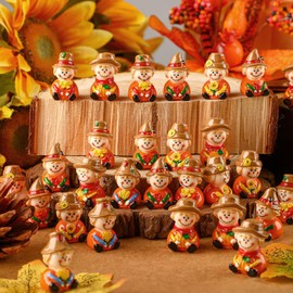 Wesiti 40 Pcs Fall Mini Resin Scarecrow 1.18 Inch Fall Miniature Resin Figurine Tiny Scarecrow Statues for Indoor Outdoor Table Home Garden Plant Pot Decoration