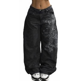 EMMIOL Women Hip Hop Wide Leg Jeans Boyfriends Mid-Low Waisted Vintage Baggy Loose Denim Pants