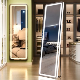InfiniGlass Standing Mirror Full Length with LED Lights, 63"x20" Lighted Mirror with Dimming & 3 Color Lighting, Tall Mirror Full Body for Bedroom, Dressing Room