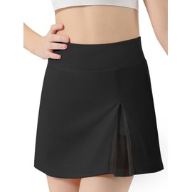 GroYolan Girls' Tennis Skirt High Waist Sports Skirt Golf Skorts Breathable Mesh Trouser Skirt Girls A-line Golf Skirt with Inner Shorts, black