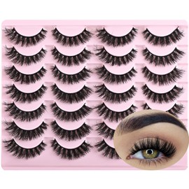 FARRED Wispy Lashes Pestañas postizas mullidas 14 pares de pestañas postizas, aspecto natural, corto, pestañas naturales, pestañas de ojo de gato, volumen tenue, pestañas postizas, tira de visón, paquete para maquillaje diario Negro