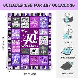 Aleture 40th Birthday Gifts for Women, 1985 Happy Birthday Decorations for Women, 40 Year Old Unique Best Birthday Gift Ideas for Her Friend Mom Sister Grandma Wife, 60"X50" Soft Throw Blanket Purple