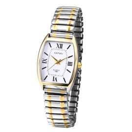 JewelryWe Pair of Watches Analogue Quartz Couple Watch Classic Rectangular Elastic Alloy Bracelet Partner Friendship Watch with Roman Numerals / Digital Dial Gold/Silver, 4-gold silver Roman numerals