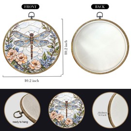 Cute Flower Dragonfly Gifts for Women Men, Garden Dragonfly Decor Framed Round Wall Decor Canvas Wall Art Hanging Prints Artwork for Home Farmhouse Bedroom Bathroom Door Decorations 10.2X10.2 Inch