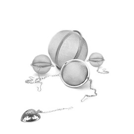 Pack of 5 Stainless Steel Tea Strainers, Spice Strainer with Chain, Fine Mesh, Spice Strainer, Spice Balls, Tea Balls for Loose Tea (Diameter 4.5/5.5/7/9 cm and 1 Heart)