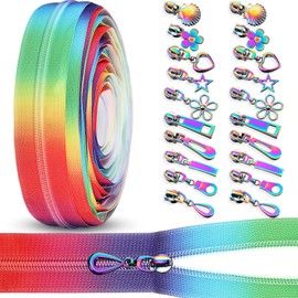 Zeyune #5 Rainbow Zipper Tape by The Yard 10 Yards Rainbow Teeth Nylon Zipper with 20 Pcs Colorful Metal Slider Pulls (10 Styles) for DIY Sewing Tailor Crafts (Multicolor)