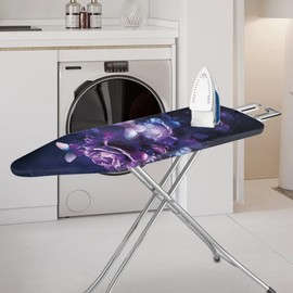 Hinthetall Purple Rose Ironing Board Cover and Pad Extra Thick Heavy Duty Padded 3 Layers Ironing Board Cover, Non Stick Scorch and Stain Resistant Standard Size 15x54 inch with Elastic Edges
