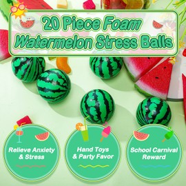 20 Pcs Stress Balls Bulk 2.5 Inch Watermelon Party Favor Mini Foam Balls Stress Relieve Fidget Sensory Toy with Drawstring Bags for Children Adults Gifts Party Christmas Decorations