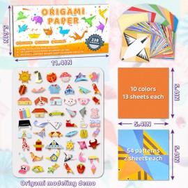 Origami Kit for Kids, 238 Sheets Origami Paper with 54 Patterns Art Projects Colored Blank Origami Papers Origami Instruction Book Art and Craft Supplies for Children Travel Activities Project