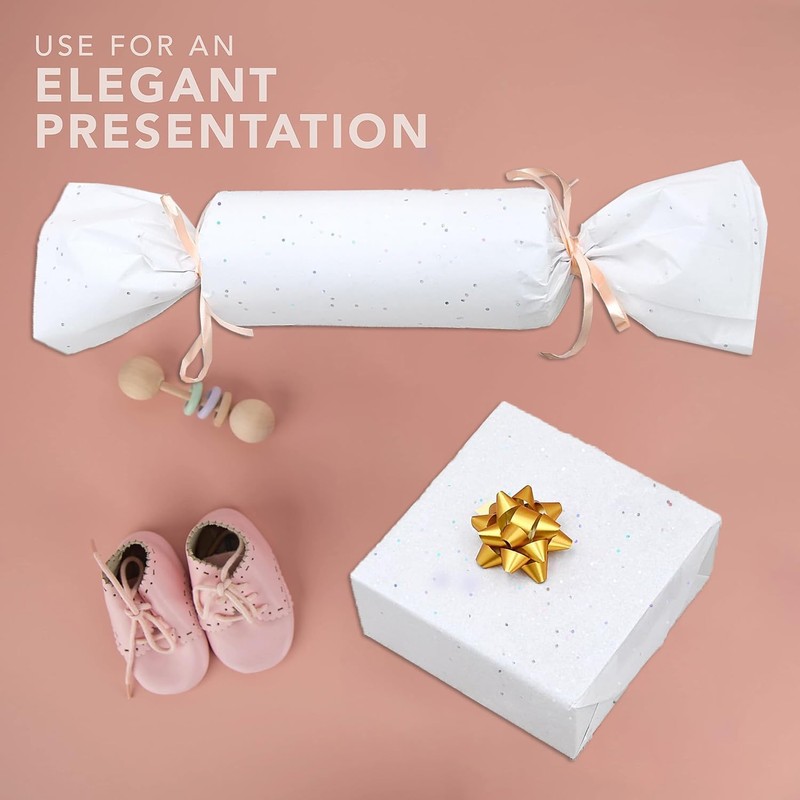 White Glitter Tissue Paper,20pcs Packing Gift Paper,50x35m Sparkly Silver Glitter
