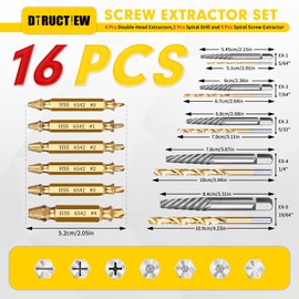 16 Pcs Stripped Screw Extractor Set – Easy Out Screw Extractor Set,Hss 6542 Bolt Extractor Kit,Stripped Screw Removal Tools for Remove Stripped Screws and Broken Bolts