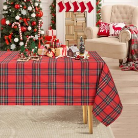 Red Christmas Rectangle Plaid Tablecloth: 57x120 Inches Checkered Table Cloth - Party Winter Dinner Table Decoration