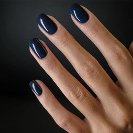 Sapphire Blue Press on Nails Medium Short Square,Xcreando Glue on Nails Solid Glossy Medium Nails Full Cover Acrylic Fake Nails for Women and Girls Daily Wear 24 Pcs