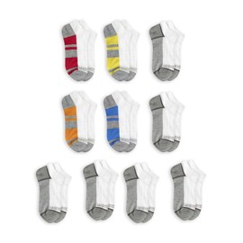 Fruit of the Loom 10 Pairs Half Cushion No Show Socks for Boys, White Multi
