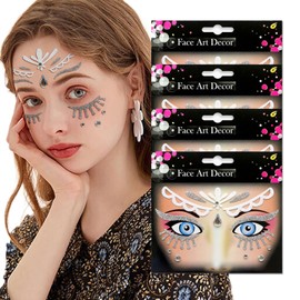 Queen Face Tattoos Stickers Glitter Face Gems Valentine's Day Temporary Tattoo Face Stickers for Women 4Pcs