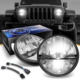 NVL-HL-002 7 inches LED Headlight High Low Beam Compatible with 97-17 Jeep Wrangler JK TJ LJ CJ 18 Wrangler JK with Adapter Harness (Left & Right) DOT Approved, Chrome