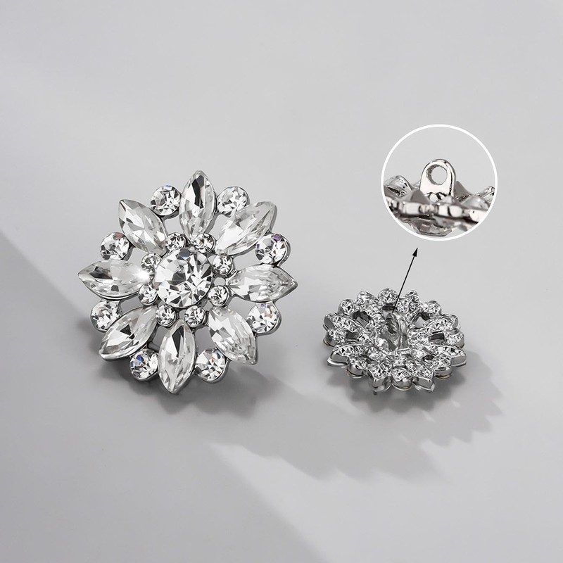Jerler 10 Pcs 24MM Rhinestone Buttons Crystal Embellishments Sew on