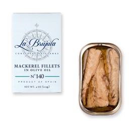La Brujula No.140 Mackerel Fillets in Olive Oil | 4 oz - 1 Pack | Premium Spanish Canned Fish | Wild-Caught from Cantabrian Sea | Conservas Artesanas | Caballa en Aceite de Oliva