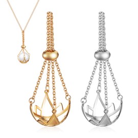 MAGICLULU 2Pcs Crystal Stone Holder Necklace Metal Crystal Cage Necklace Empty Holder Pendant Necklace for Women Jewelry