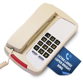 D800C- Single Line Analog Deskset Telephone with Super Bright Ring Light Indicator, Easy-to-Use Dial Pad, Advanced Audio Quality, Wall Mountable Landline Phone for Home & Office- Cream