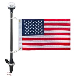 Pactrade Marine Navigation Lights for Boats LED - 24-Inch White LED Stern Light/LED Anchor Light with Removable Flat-Top Base and American Flag 12x18 Inches (193 LM, 2 NM) | Boat Navigation Lights