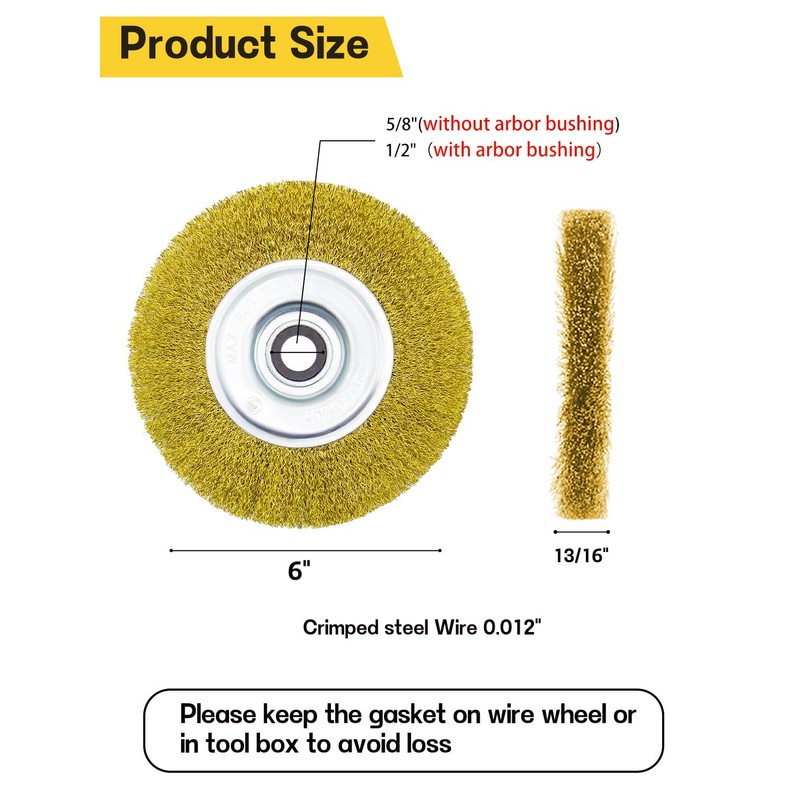 OSFTBVT 6" Bench Wire Wheel Brush Coarse Crimped Steel Wire