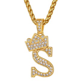 Gold Letter Necklace for Men Name Necklace for Men Gold Initial Pendant with 22 Inch Chain Initial S Necklace