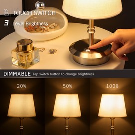 Mini – Cordless LED Table Lamp with Dimmer, Built-in Rechargeable Battery, 3-Level Brightness, Patio Table Lamp, Bedside Night Lamp, Ambient Light for Restaurant (Brushed Nickel)