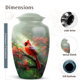 Red Cardinal Urn for Ashes for Women - Decorative Urns for Human Ashes - Cardinal Cremation Urn - Adult Large Urn for Mom and Dad 10inch and 200 Cubic Inches
